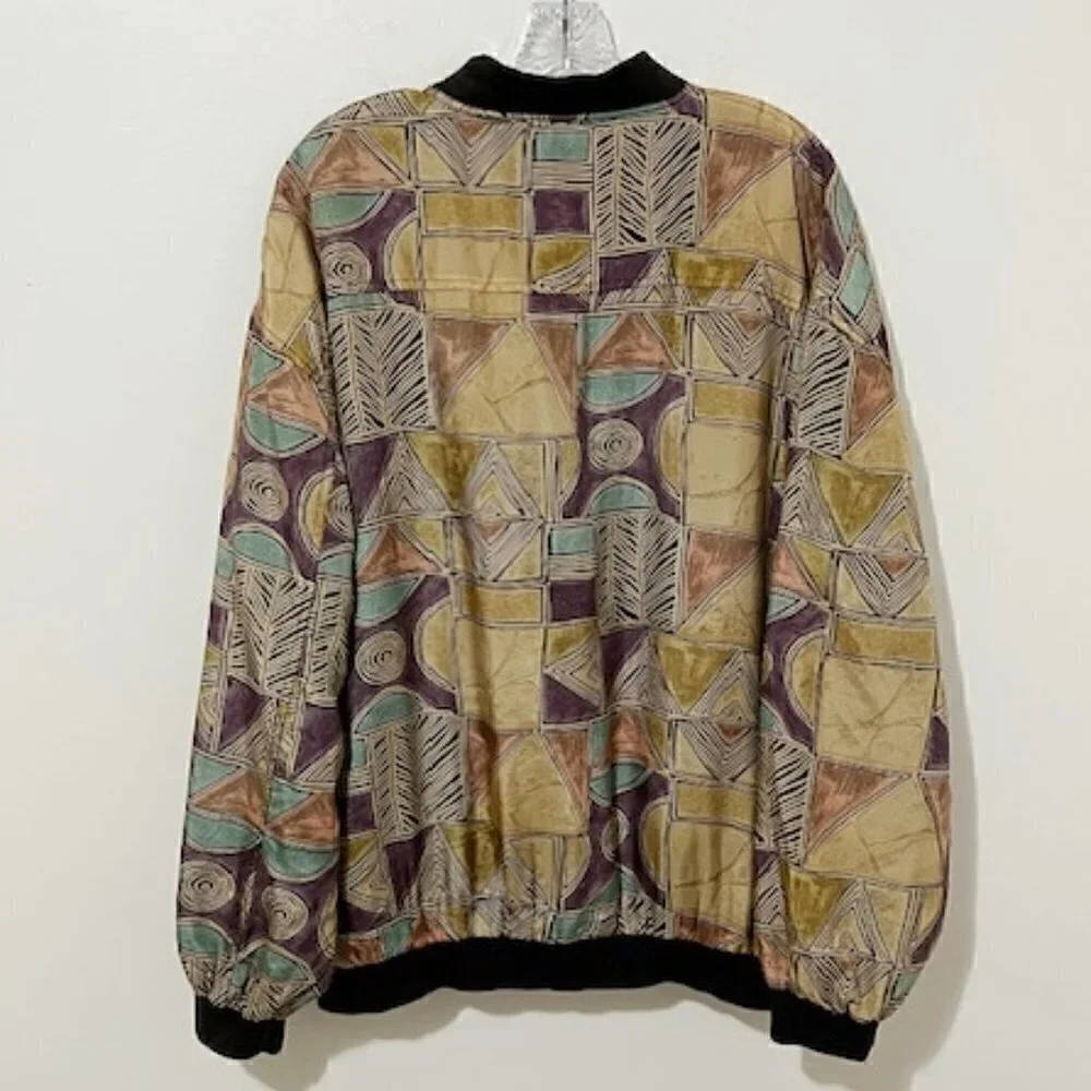 Vintage Montage Pour Homme Men's 100% Silk Bomber Jacket Geometric Print